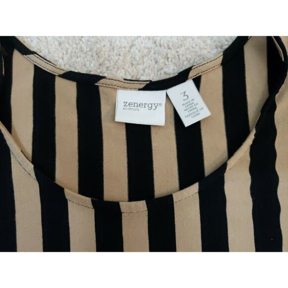 Zenergy Chico's~Woman Sz 3 (XL)~Cold Shoulder Vertical Stripe Knit Tunic Blouse - Picture 7 of 12